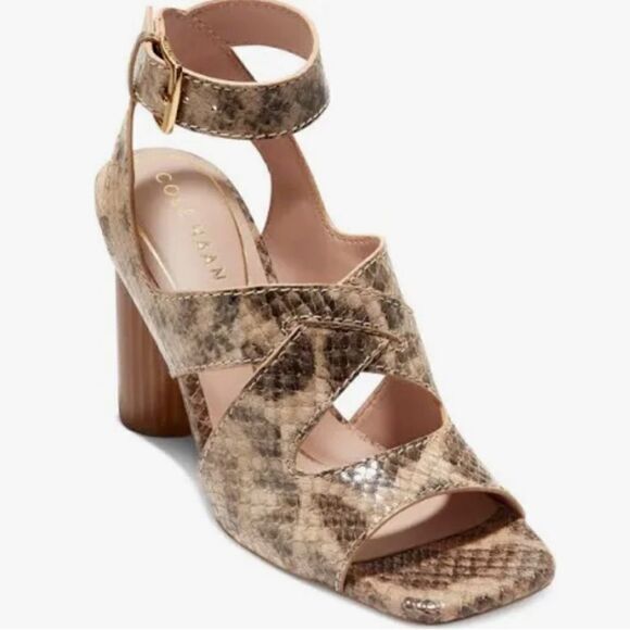 Cole Haan Sandals Womens Size 5.5B Leather Snakeskin Print Ankle Strap Heels - Picture 1 of 13